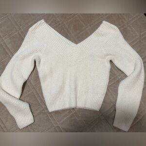 Divided Off-the-Shoulder fuzzy White Sweater